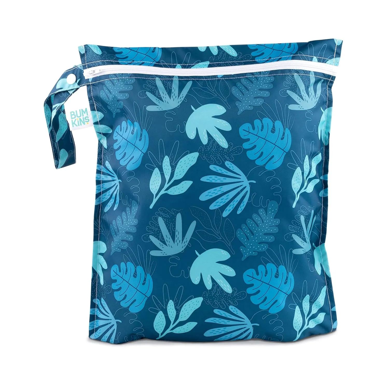 Bumkins Waterproof Wet Bag, Washable, Reusable for Travel, Beach, Pool, Stroller, Diapers, Dirty Gym Clothes, Wet Swimsuits, Toiletries, 12x14 – Blue Tropic