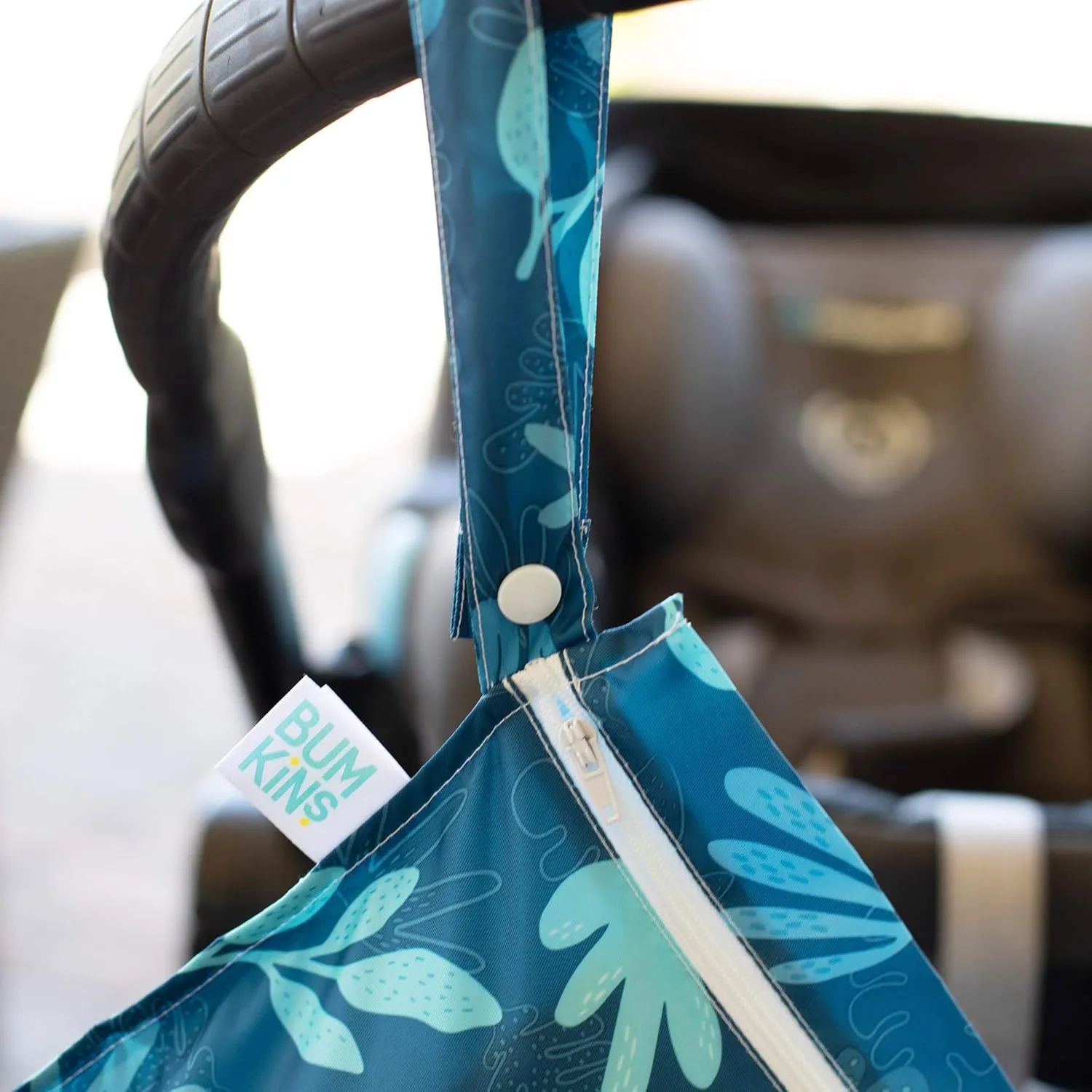 Bumkins Waterproof Wet Bag, Washable, Reusable for Travel, Beach, Pool, Stroller, Diapers, Dirty Gym Clothes, Wet Swimsuits, Toiletries, 12x14 – Blue Tropic