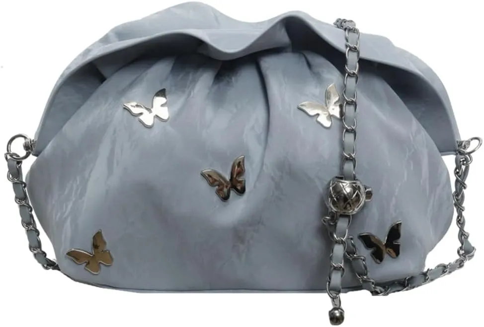 Butterflies Decoration Cross Body Bags for Women Trendy Handbags with Metal Adjustable Chain Soft PU Shoulder Bags
