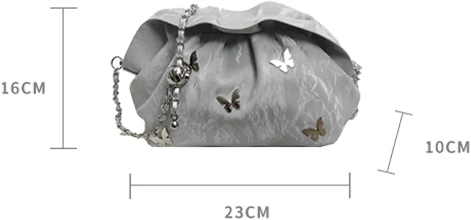 Butterflies Decoration Cross Body Bags for Women Trendy Handbags with Metal Adjustable Chain Soft PU Shoulder Bags
