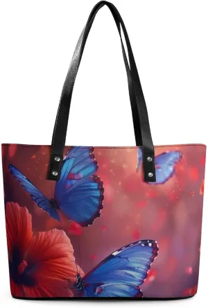 Butterfly Insect Animal Women Tote Bag PU Leather Handbags Top Handle Bag Fashion Shoulder Purses with Zippered
