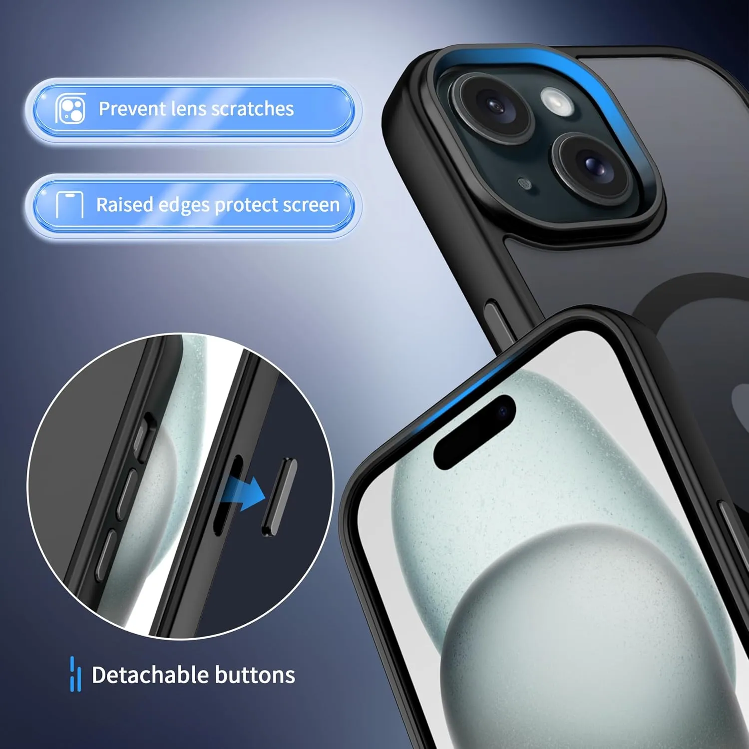 CACOE Magnetic Case for iPhone 15 2023 6.1 inch-Compatible with MagSafe & Magnetic Car Phone Mount,Anti-Fingerprint TPU Thin Phone Cases Cover Protective Shockproof (Matte Black)
