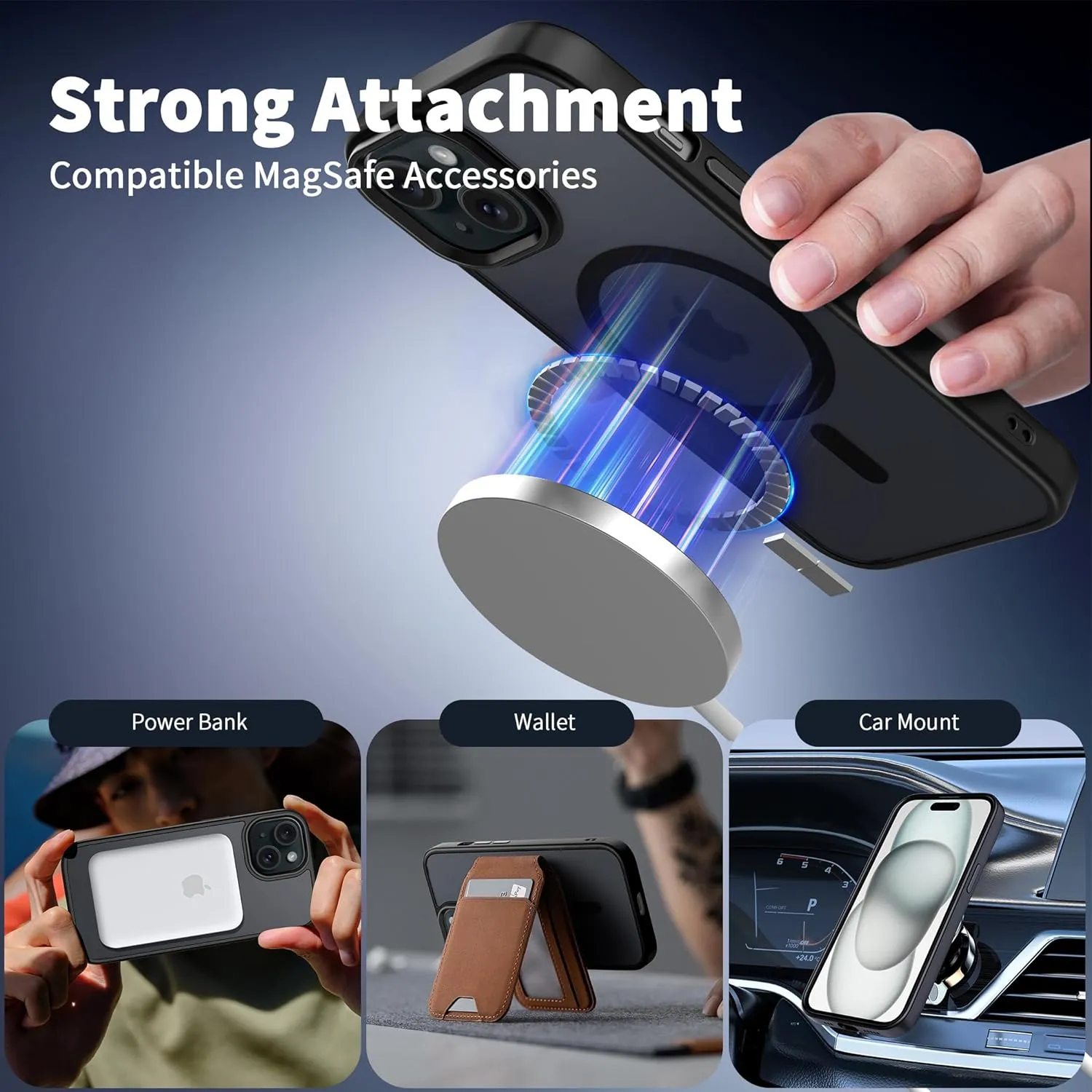 CACOE Magnetic Case for iPhone 15 2023 6.1 inch-Compatible with MagSafe & Magnetic Car Phone Mount,Anti-Fingerprint TPU Thin Phone Cases Cover Protective Shockproof (Matte Black)
