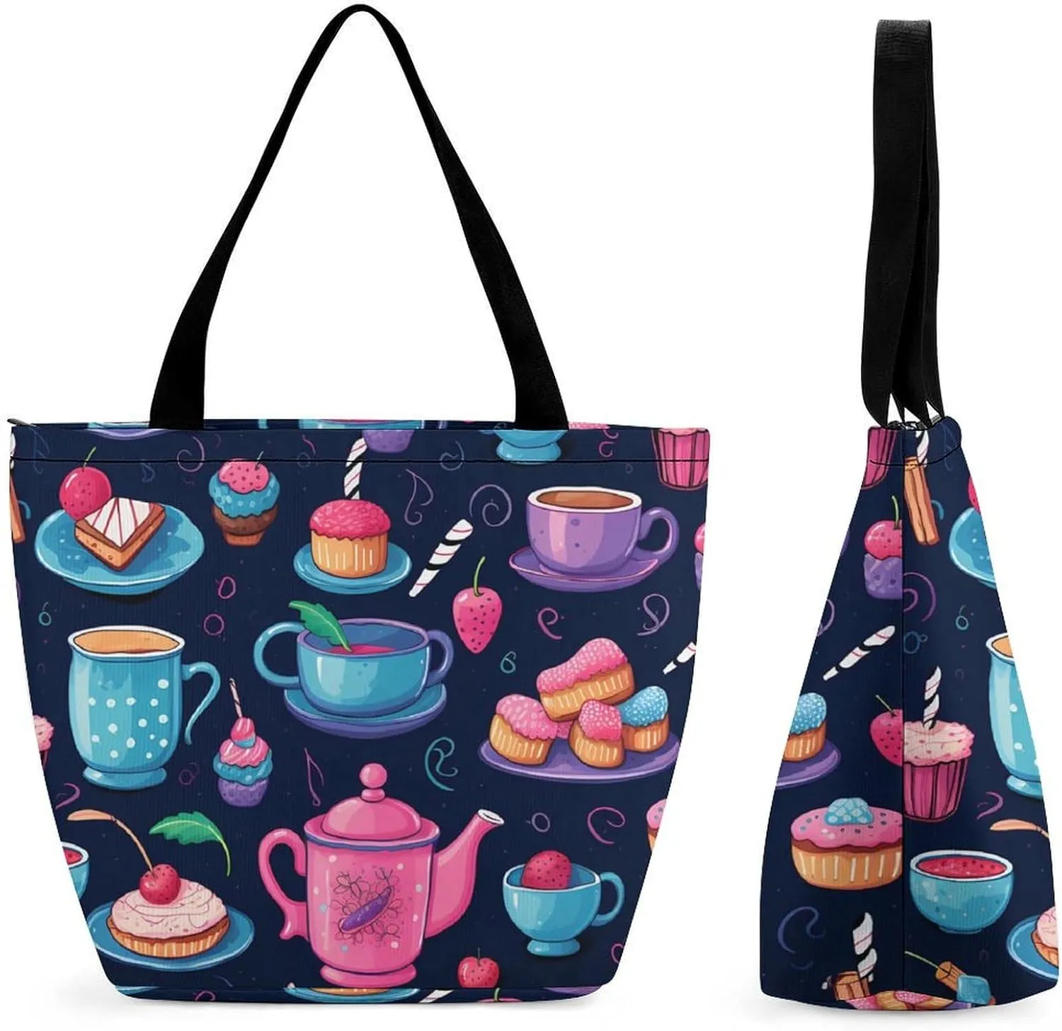 Cake, Dessert, Milk Tea Womens Tote Bag Purse with Zippered Shoulder Handbags For Work