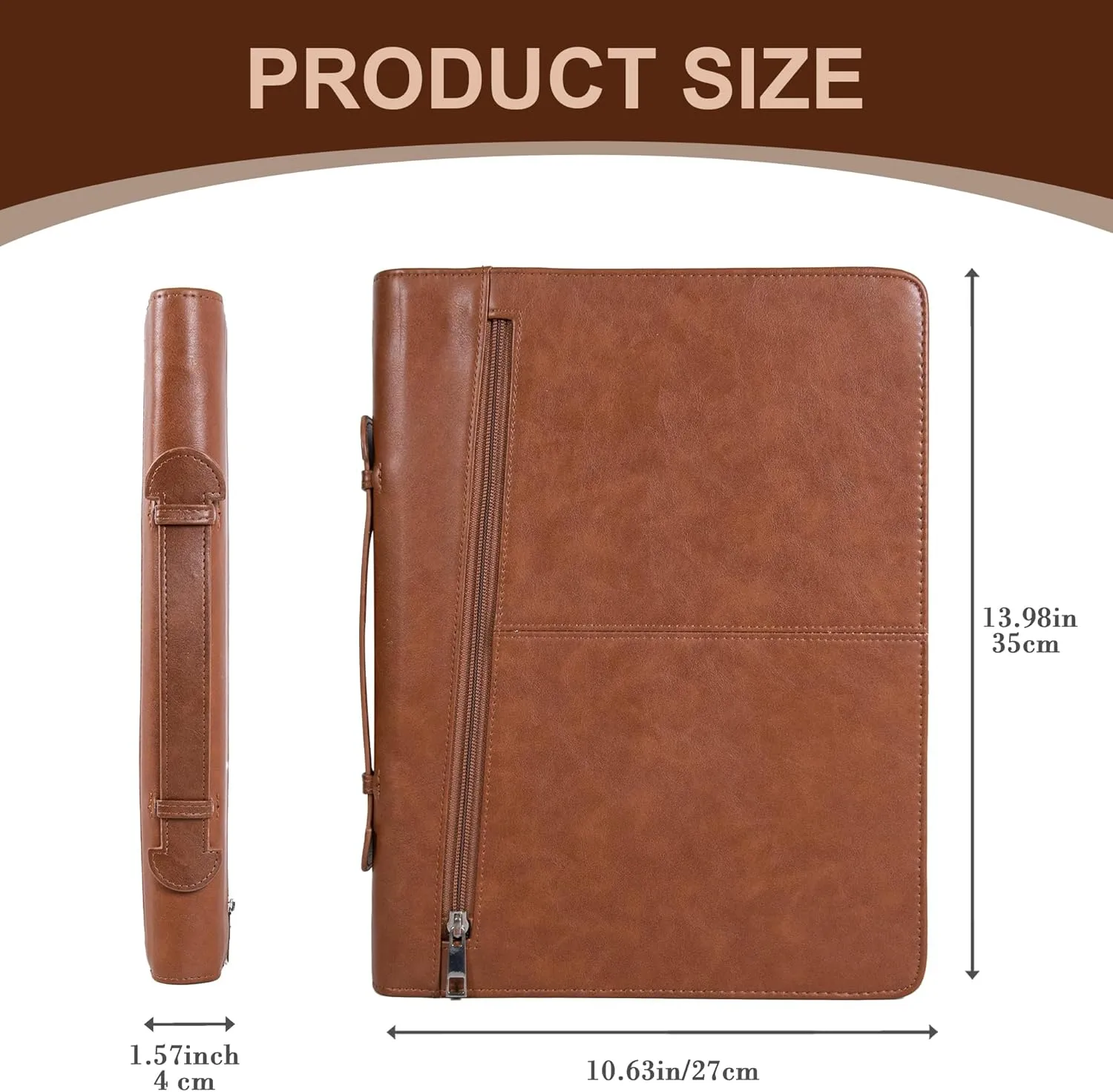 Calfinder Leather Portfolio Organizer for Men & Women, Leather Portfolio Folder with Handle for Ipad/MacBook (Up to 13.3"), Padfolio for Notepad, Phone Pocket and Card Slot, Brown