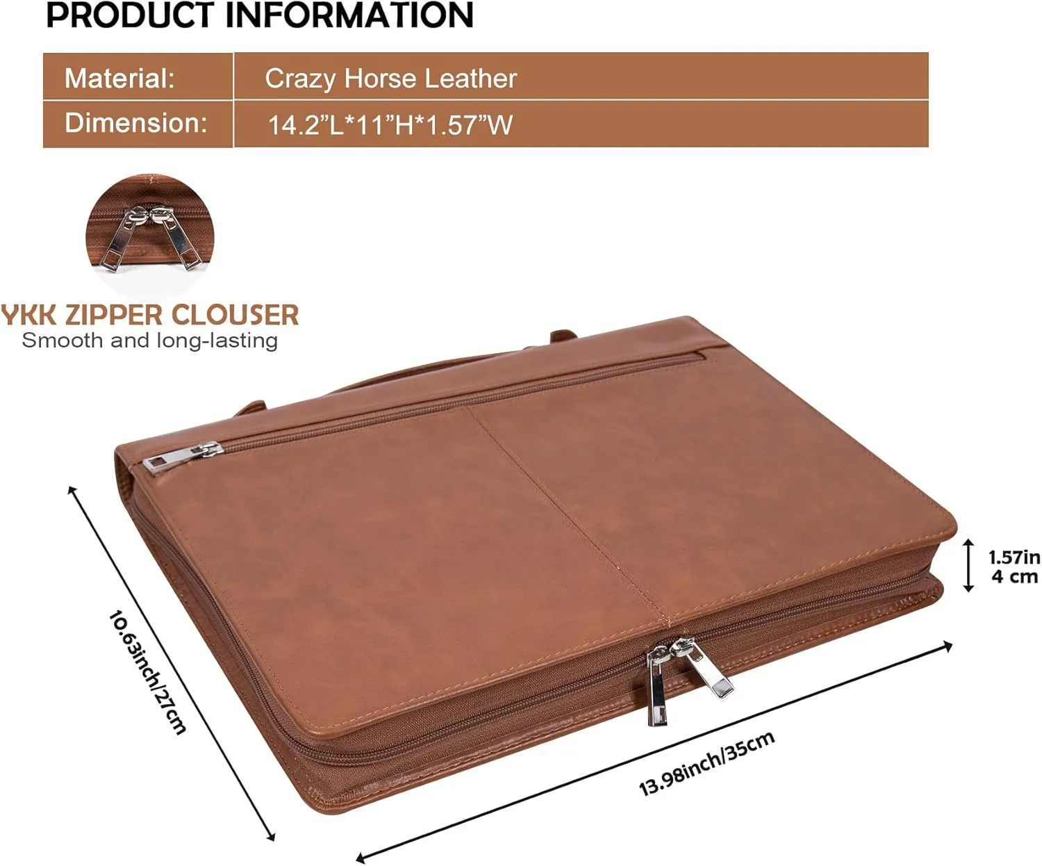 Calfinder Leather Portfolio Organizer for Men & Women, Leather Portfolio Folder with Handle for Ipad/MacBook (Up to 13.3"), Padfolio for Notepad, Phone Pocket and Card Slot, Brown