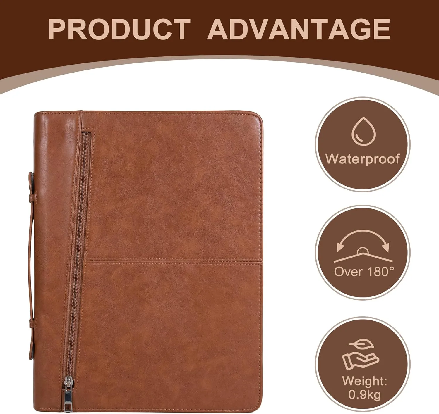 Calfinder Leather Portfolio Organizer for Men & Women, Leather Portfolio Folder with Handle for Ipad/MacBook (Up to 13.3"), Padfolio for Notepad, Phone Pocket and Card Slot, Brown