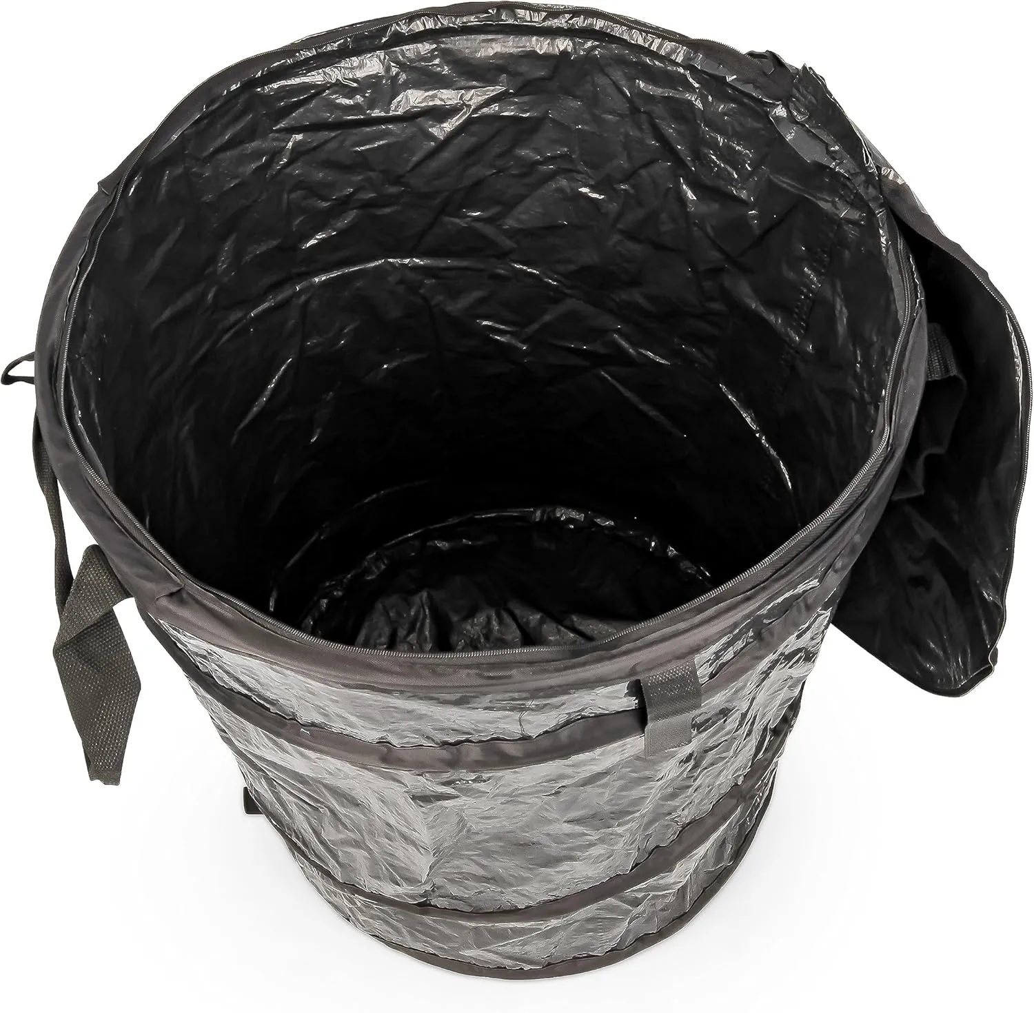 Camco Pop-Up Utility Container | Features Heavy Duty Liner & Zipper Close Lid | Holds 30-Gallon Kitchen-Size Trash Bags | Stands 2-Ft Tall & Collapses for RV Storage and Organization (42893)