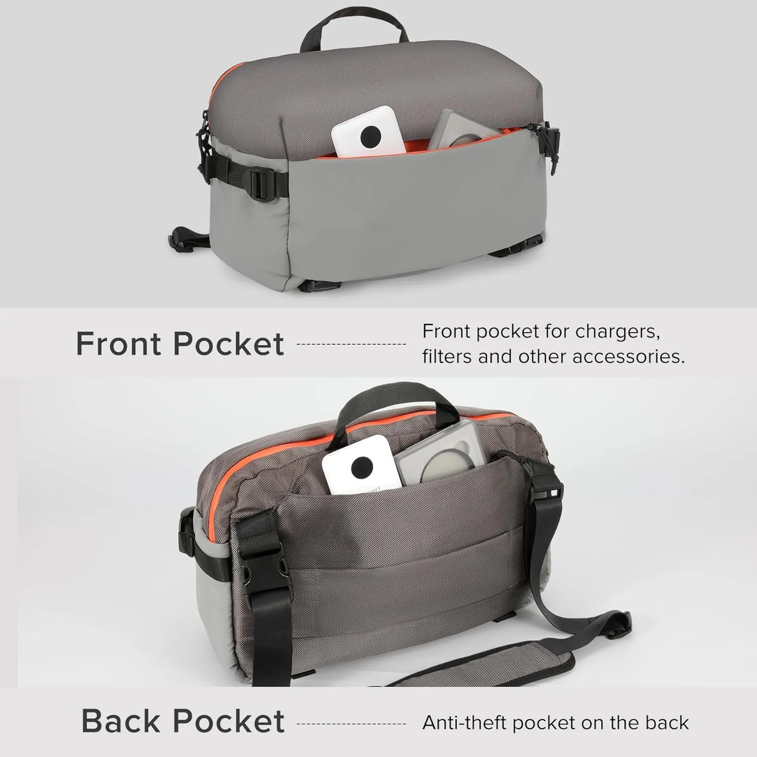 Camera Sling Bag for Travel Grey – Waterproof Crossbody DSLR Bag with Rain Cover & Tripod Holder, Ultra Lightweight Design Fits Canon/Nikon/Sony Mirrorless Cameras