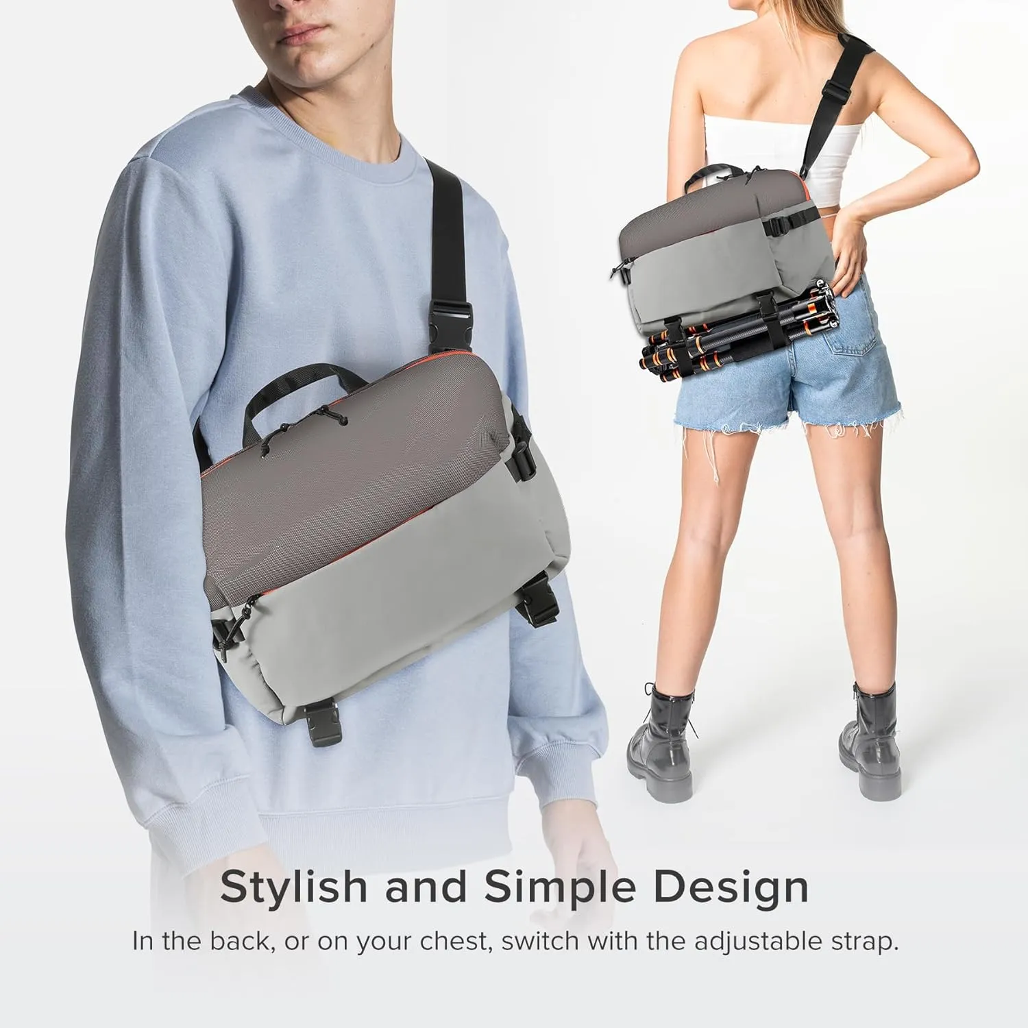Camera Sling Bag for Travel Grey – Waterproof Crossbody DSLR Bag with Rain Cover & Tripod Holder, Ultra Lightweight Design Fits Canon/Nikon/Sony Mirrorless Cameras