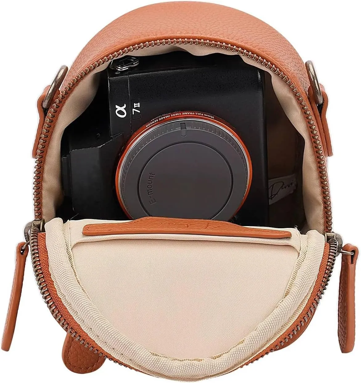 Camera Sling Bag, Waterproof PU Leather Crossbody Camera Bag for DSLR/SLR/Mirrorless, Small Shockproof Case for Photographers, Mini Cute Case 1L Brown