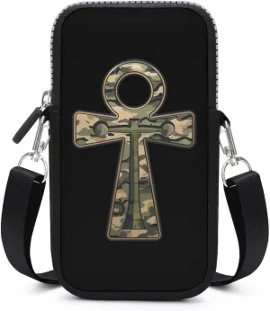 Camouflage Ankh Egyptian Small Crossbody Bags Cell Phone Purses Travel Pouch Shoulder Bag for Women Men