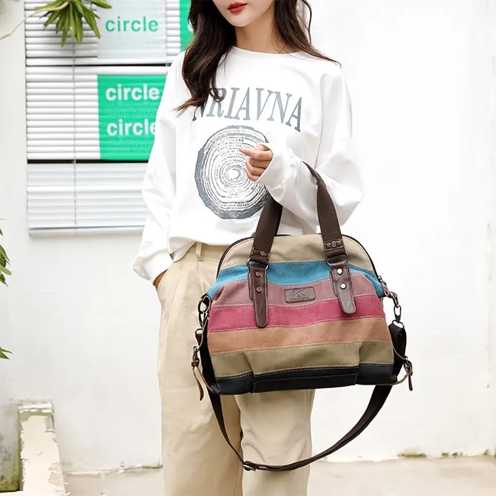 Canvas Handbag for Women Casual Crossbody Hobo Bag Top Handle Satchel Handbag Multi-pocket Tote Purse for Work Travel