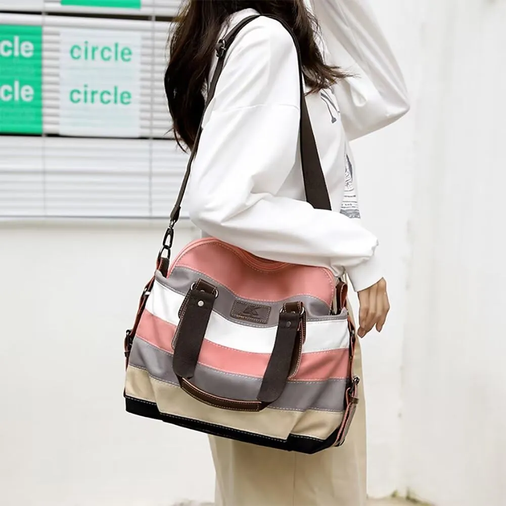 Canvas Handbag for Women Casual Crossbody Hobo Bag Top Handle Satchel Handbag Multi-pocket Tote Purse for Work Travel