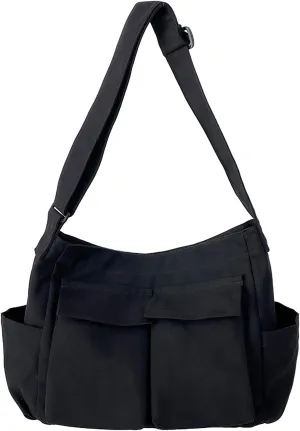 Canvas Messenger Bag Large Crossbody Bag Hobo Shoulder Handbags Multi Pocket Denim Tote Bag for Women and Men