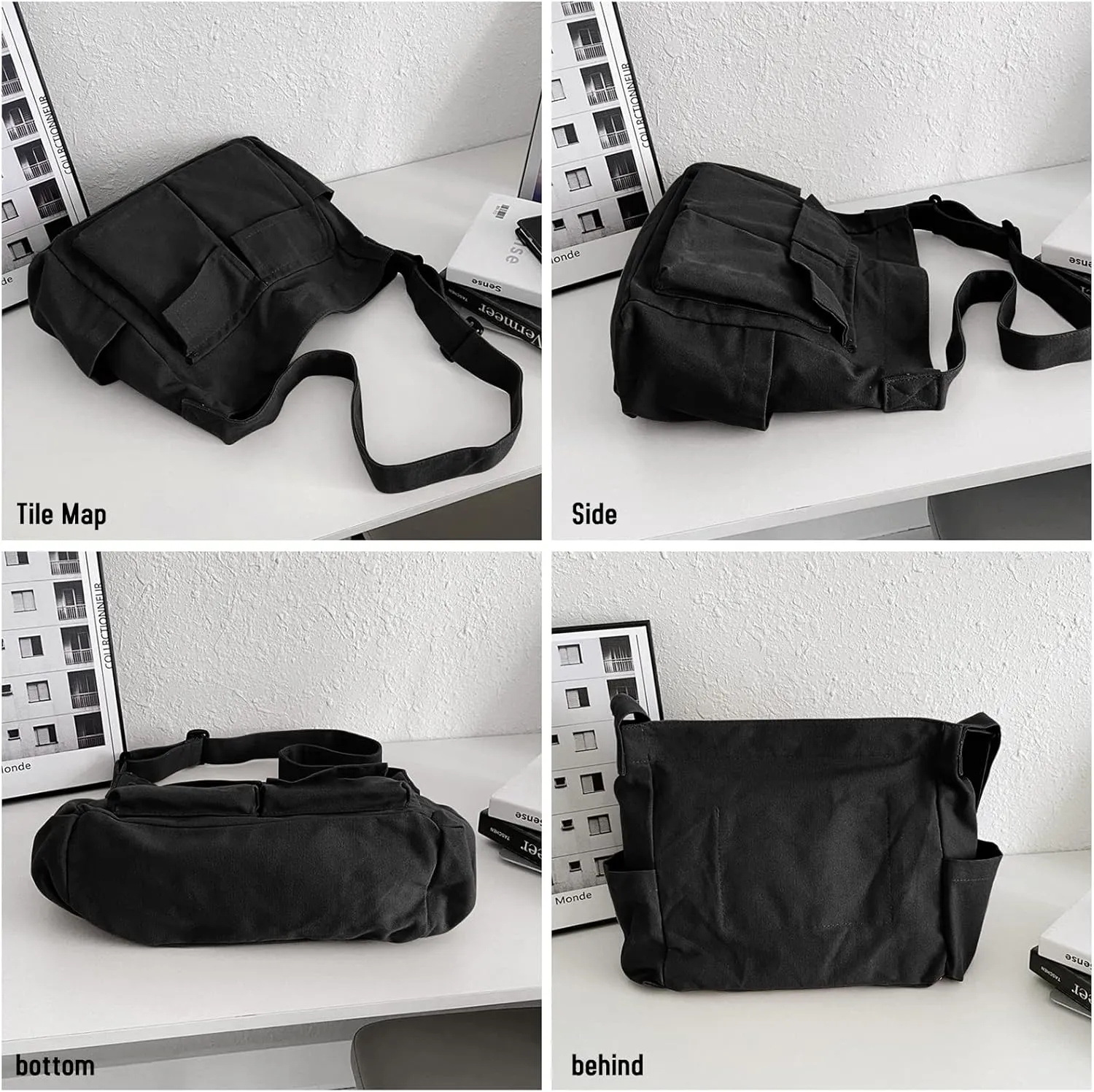 Canvas Messenger Bag Large Crossbody Bag Hobo Shoulder Handbags Multi Pocket Denim Tote Bag for Women and Men