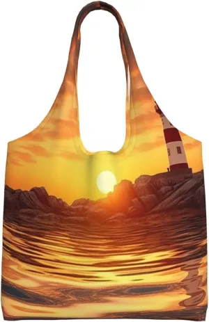 Canvas Tote Bag for Women Purse Sea lighthouse in sunset Handbags Totes Crossbody Shoulder Shopping Bag