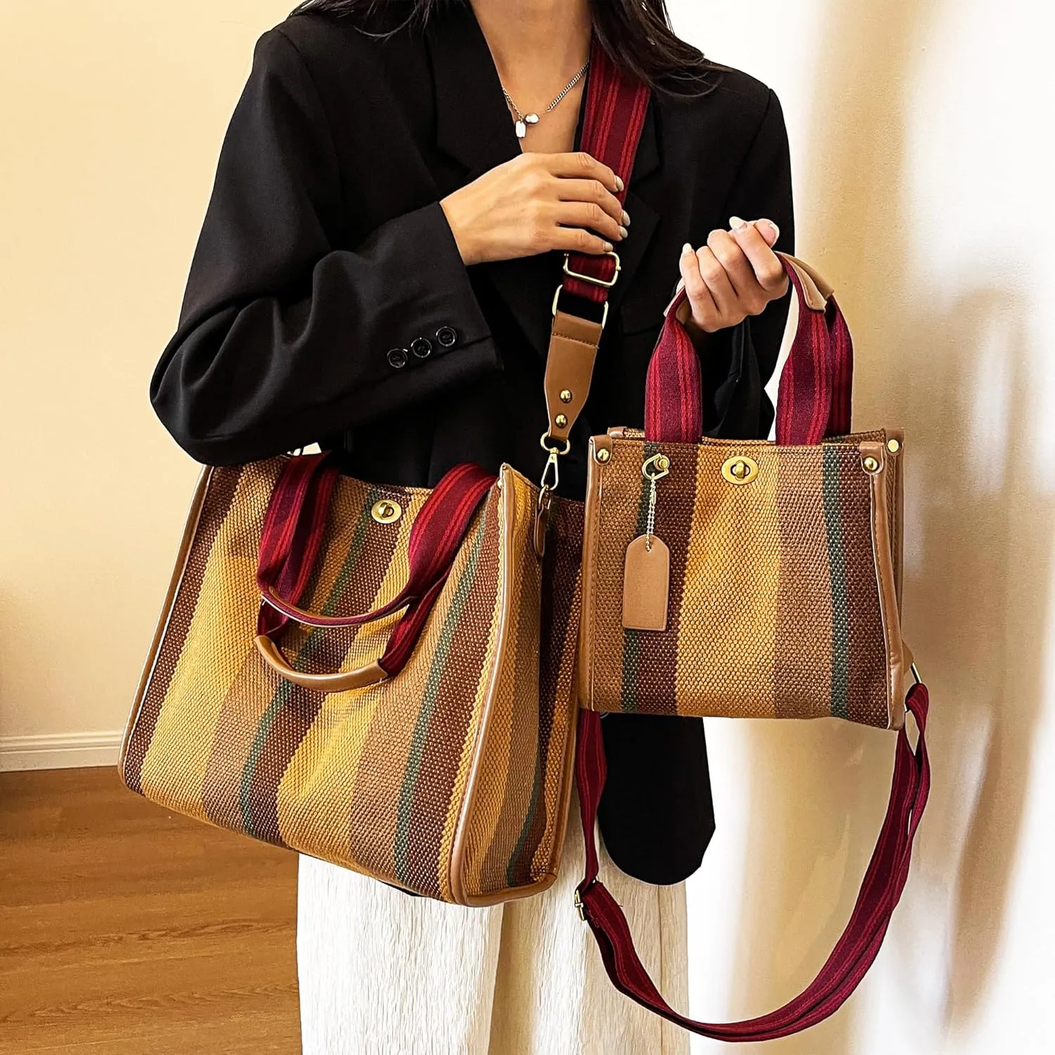Canvas Tote Bag With Pockets Crossbody Bags for Women,Laptop Hobo Shoulder Bag Hand bags for Work Beach Book Travel Gym