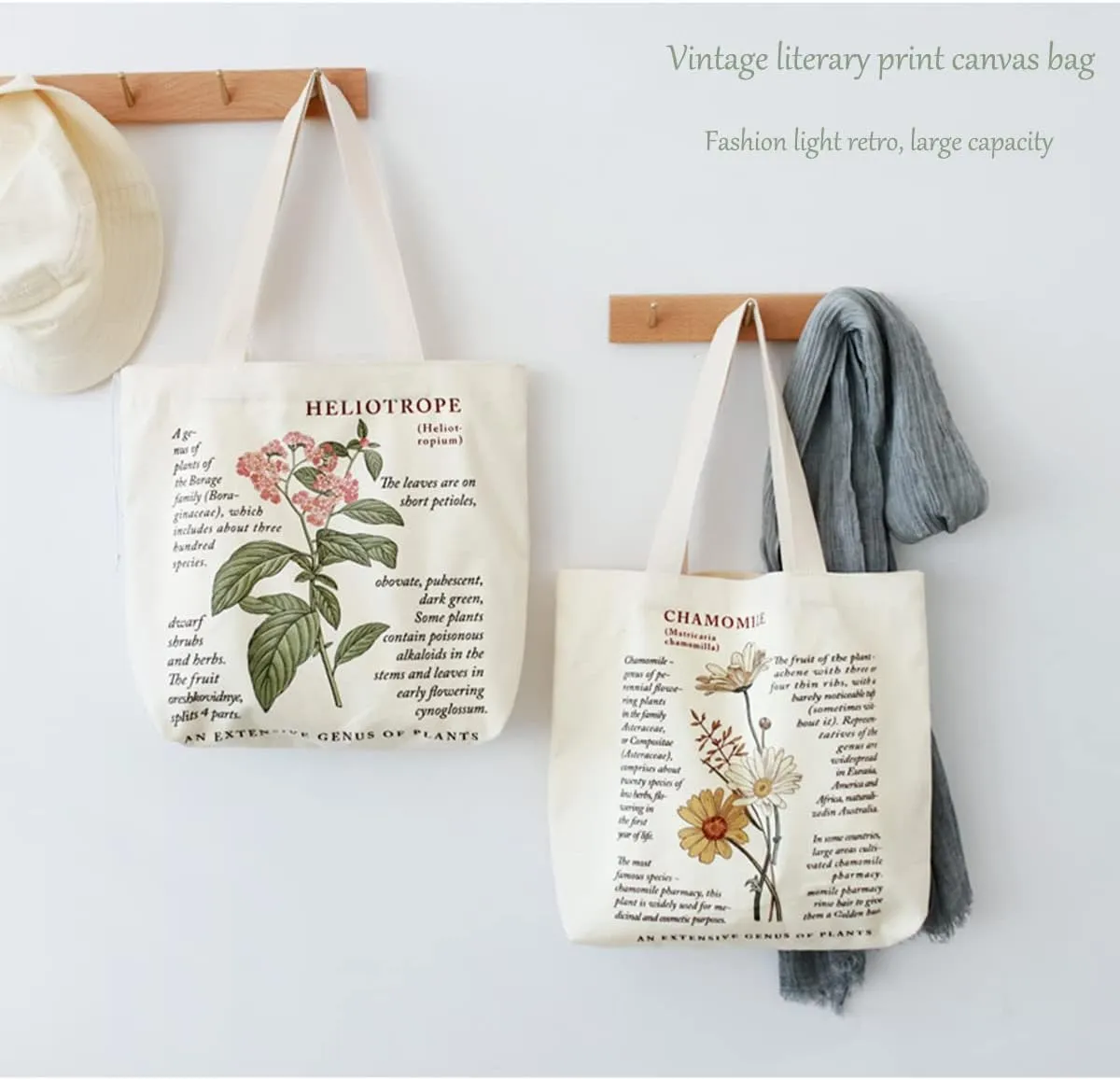 Canvas Tote Bag, Zippered Tote Bag with Interior Pocket, Floral By Shoulder Tote Bag, Retro Large-Capacity Tote Bag