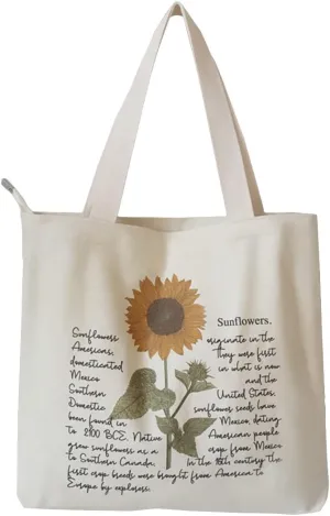 Canvas Tote Bag, Zippered Tote Bag with Interior Pocket, Floral By Shoulder Tote Bag, Retro Large-Capacity Tote Bag