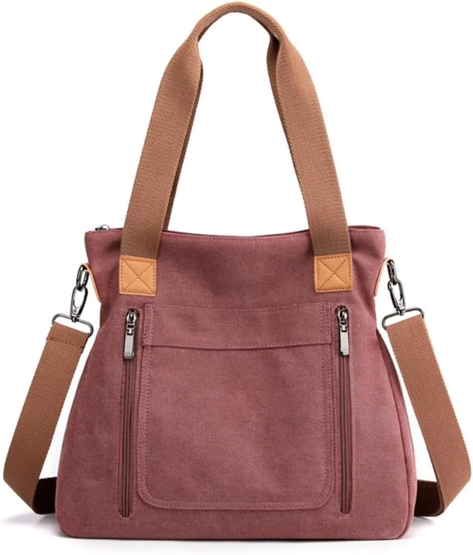 Canvas Tote Purse for Women Work Shoulder Crossbody Bag Vintage Multi-pocket Handbags