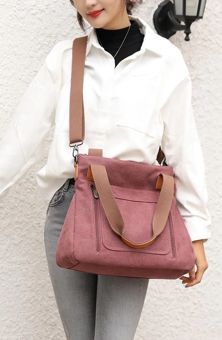 Canvas Tote Purse for Women Work Shoulder Crossbody Bag Vintage Multi-pocket Handbags