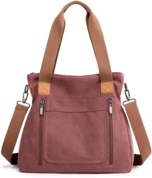 Canvas Tote Purse for Women Work Shoulder Crossbody Bag Vintage Multi-pocket Handbags