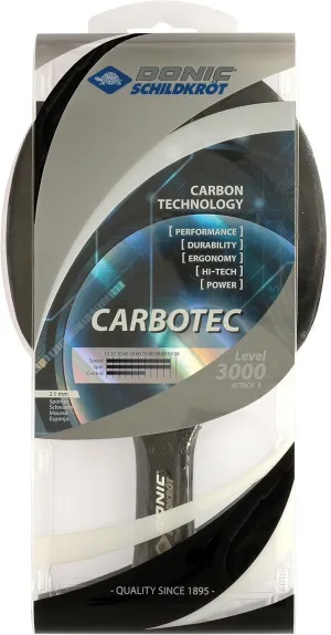 CarboTec 3000 Table Tennis Racket, 50% Carbon Fiber, Concave Handle, 2,1 mm Sponge, Energy Pad - ITTF, 758214