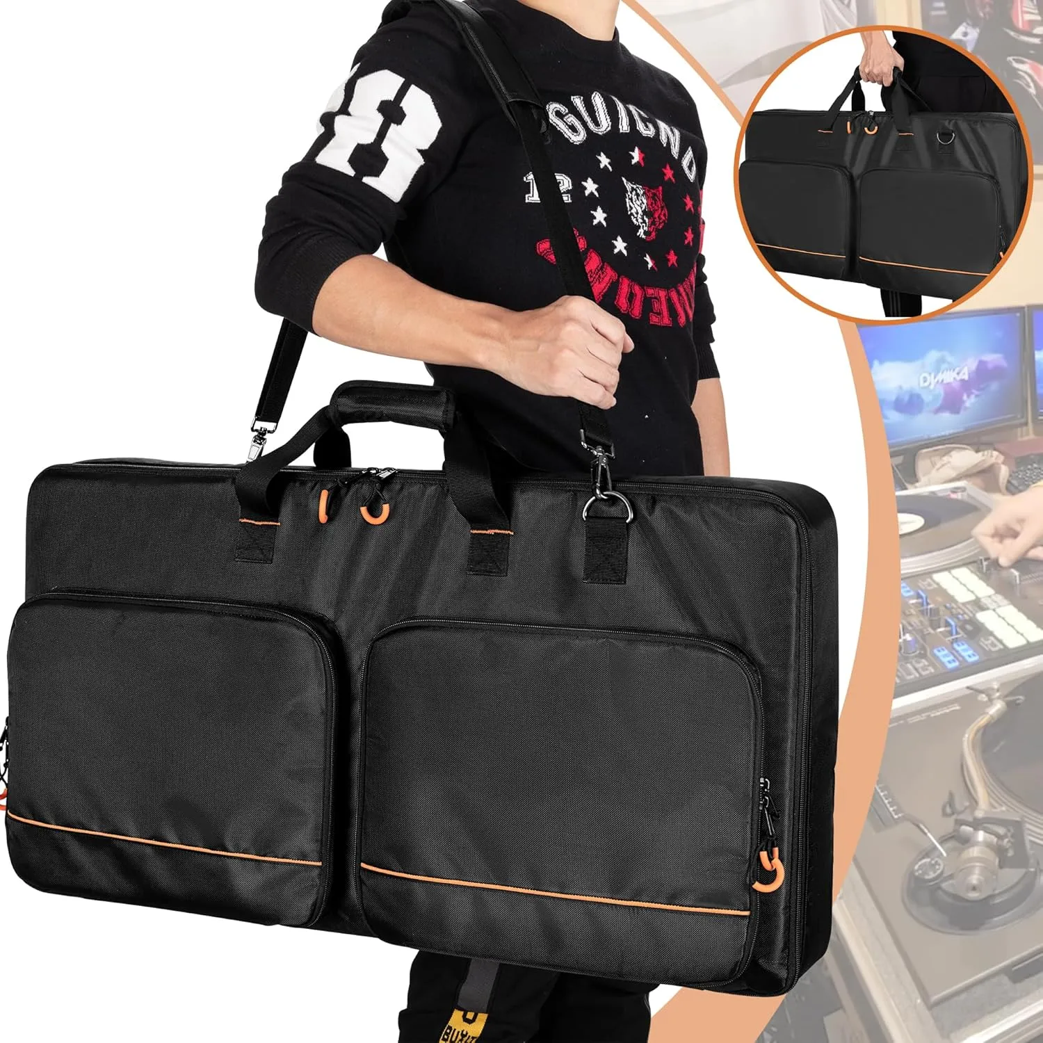 Carrying Bag Compatible with Pioneer DDJ RX/DDJ SX/DDJ SX2 / DDJ SX3 / Denon MC7000 / Numark NS6, DJ Controller Storage Bag with Foam Padding for DJ Cable or Other Accessories (L, Black)