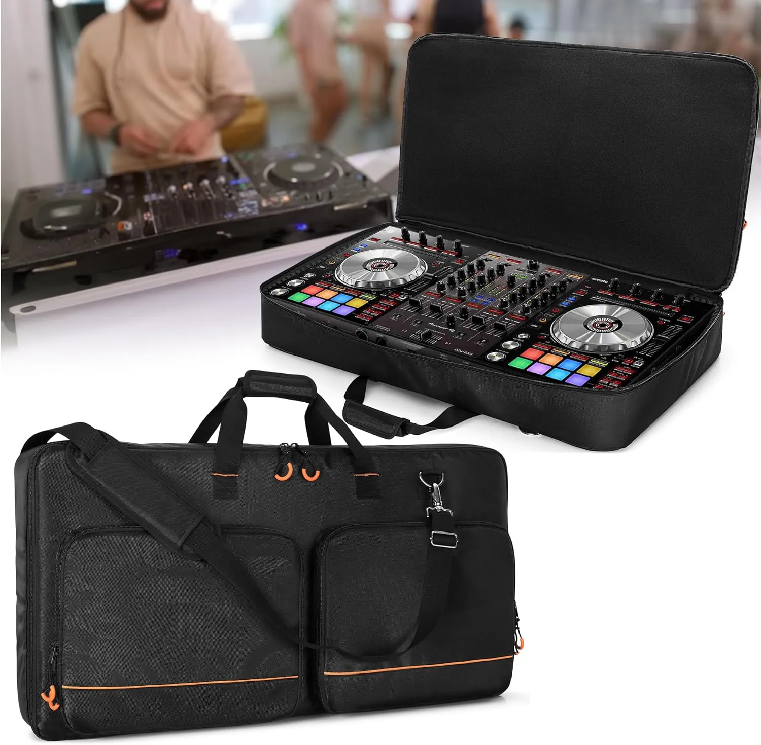 Carrying Bag Compatible with Pioneer DDJ RX/DDJ SX/DDJ SX2 / DDJ SX3 / Denon MC7000 / Numark NS6, DJ Controller Storage Bag with Foam Padding for DJ Cable or Other Accessories (L, Black)