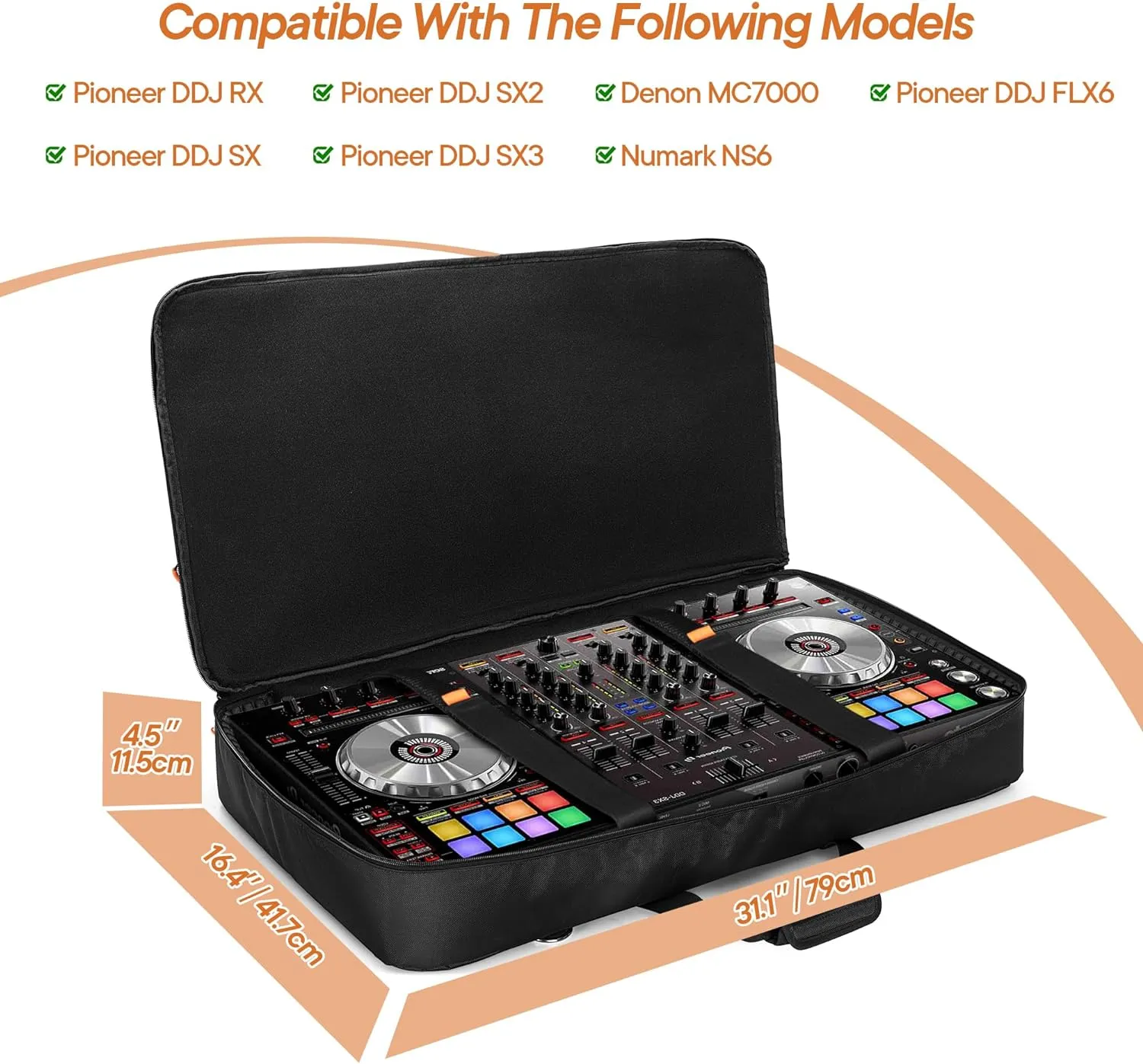 Carrying Bag Compatible with Pioneer DDJ RX/DDJ SX/DDJ SX2 / DDJ SX3 / Denon MC7000 / Numark NS6, DJ Controller Storage Bag with Foam Padding for DJ Cable or Other Accessories (L, Black)