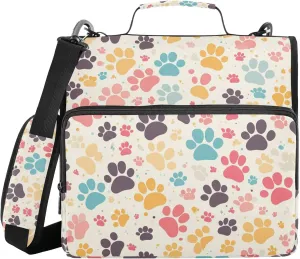 Cartoon Cute Dog Cat Paw Organizer Binder with Shoulder Strap & Handle Easy to Carry 1.5 Inch 3 Rings Pencil Bags Portfolio Binder Office Files Organizer