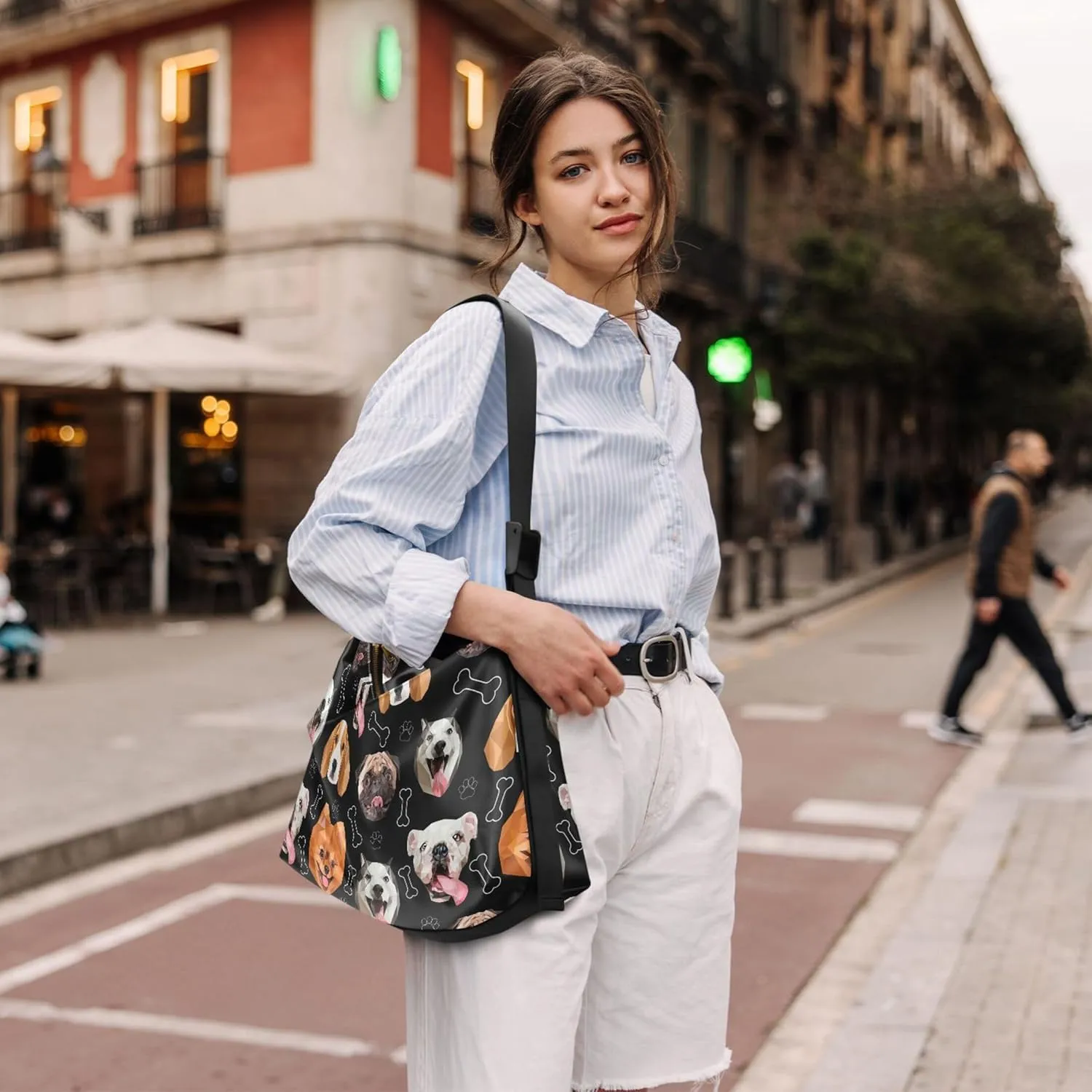 Cartoon Llama Alpaca Grey Soft Leather Hobo Bags for Women Large Crossbody Bags Animal Print Crossbody Hobo Purses