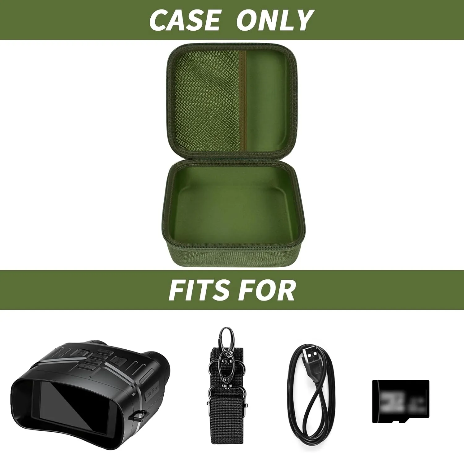 Case Compatible with Fvtga/for Vtiisamao Night Vision for Goggles - 4K Night Vision Binoculars, Holder for Telescopes Optics Scope, Mesh Pocket for 32GB Memory SD Card, Neck Strap (Case Only) (Green)