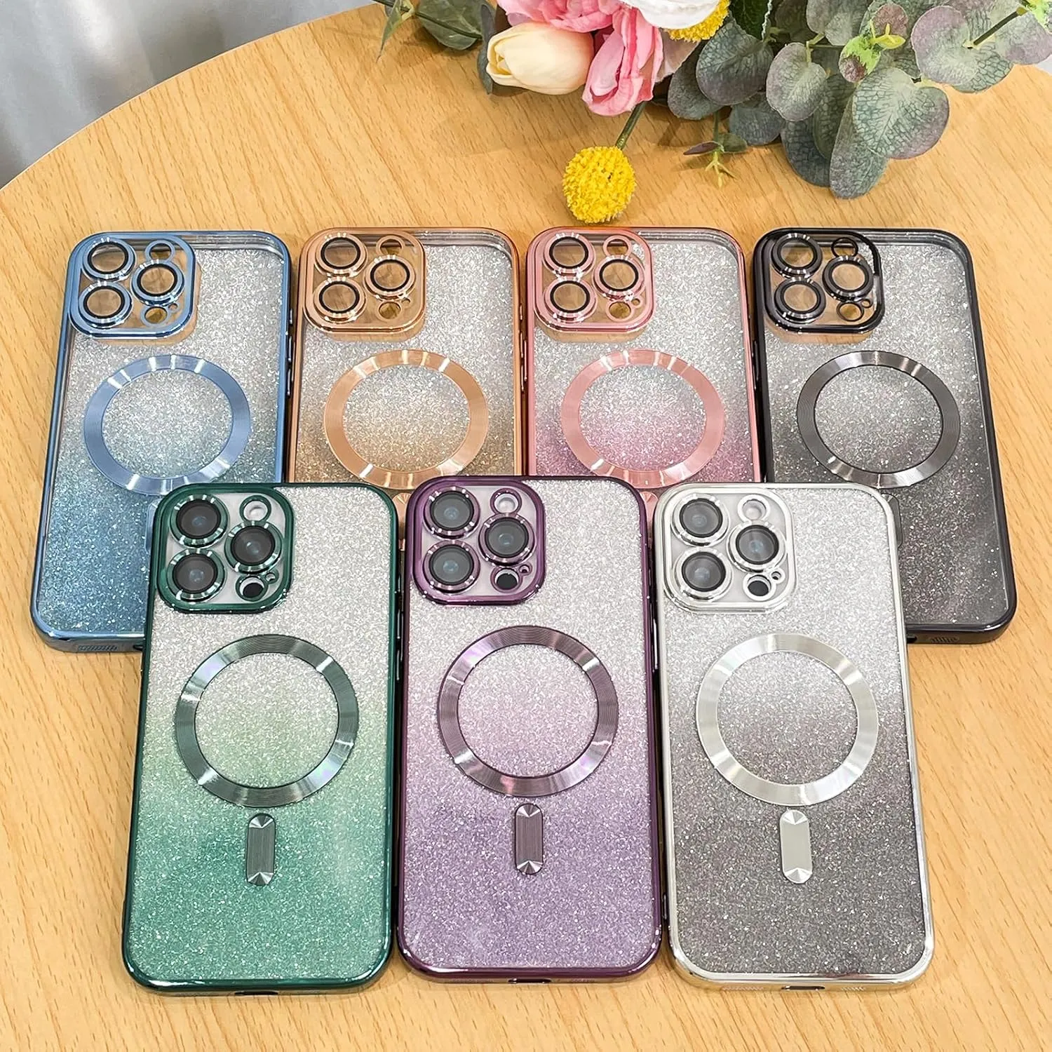 Case Fit for iPhone 16 Pro Max (Compatible with MagSafe) Glitter Bling Case with Camera Lens Protector Soft TPU Shockproof Protection Anti-Scratch Magnetic Phone Cover for Women - Purple
