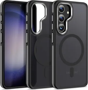 Case for Samsung Galaxy S25 Plus/S25  Compatible with Magsafe, [Non-Slip TPU Edge]&[Camera Frame Protection] for S25 Plus Phone Case, Slim Translucent Matte Galaxy S25  Cover (Black/Grey)