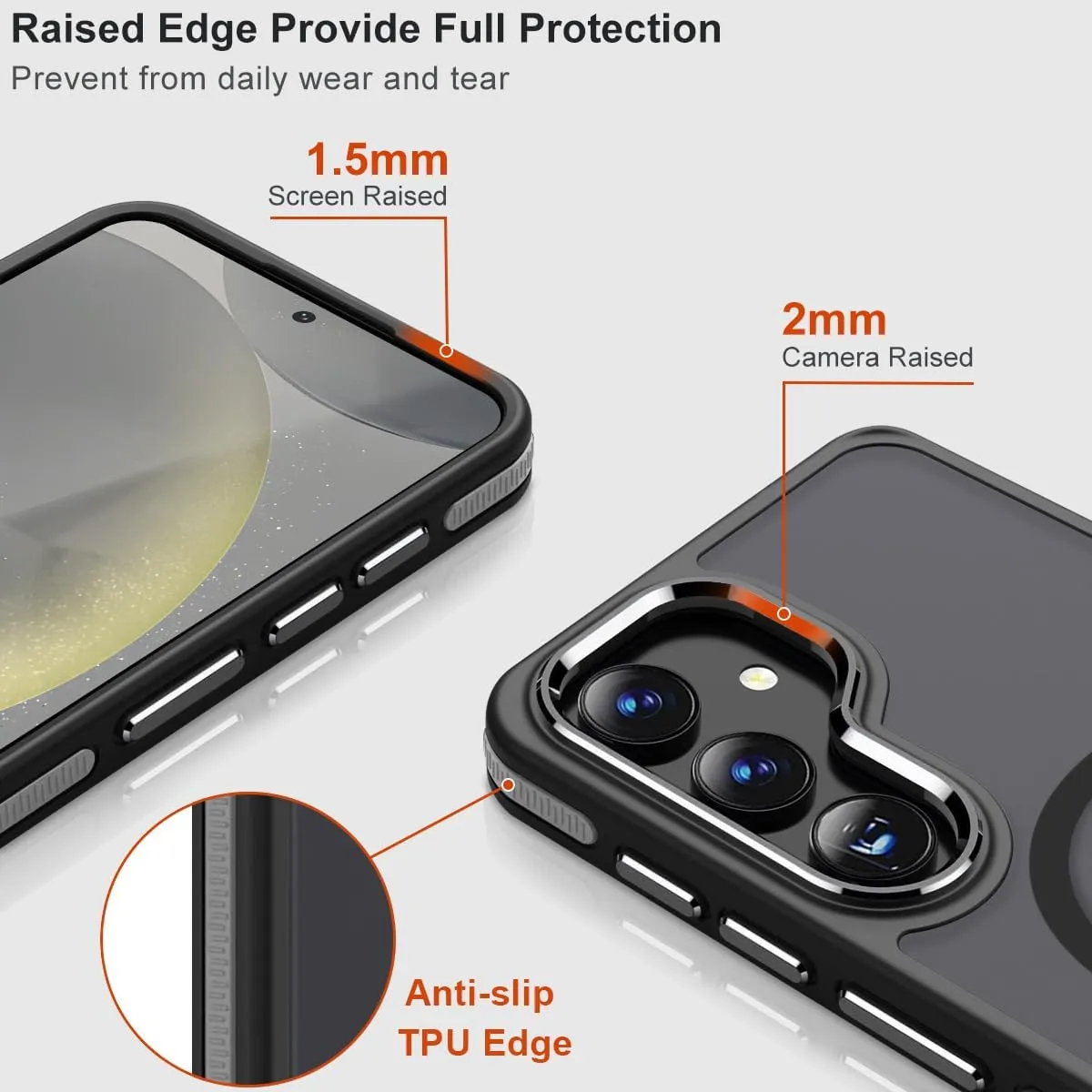 Case for Samsung Galaxy S25 Plus/S25  Compatible with Magsafe, [Non-Slip TPU Edge]&[Camera Frame Protection] for S25 Plus Phone Case, Slim Translucent Matte Galaxy S25  Cover (Black/Grey)