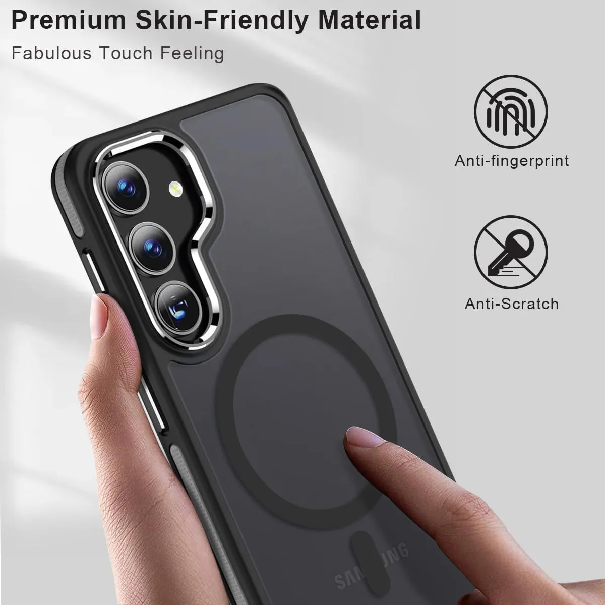 Case for Samsung Galaxy S25 Plus/S25  Compatible with Magsafe, [Non-Slip TPU Edge]&[Camera Frame Protection] for S25 Plus Phone Case, Slim Translucent Matte Galaxy S25  Cover (Black/Grey)