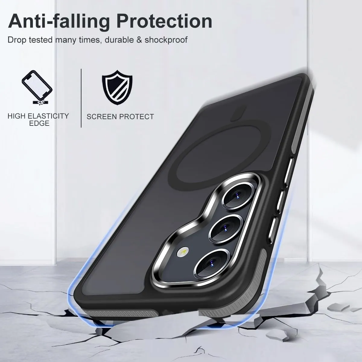 Case for Samsung Galaxy S25 Plus/S25  Compatible with Magsafe, [Non-Slip TPU Edge]&[Camera Frame Protection] for S25 Plus Phone Case, Slim Translucent Matte Galaxy S25  Cover (Black/Grey)
