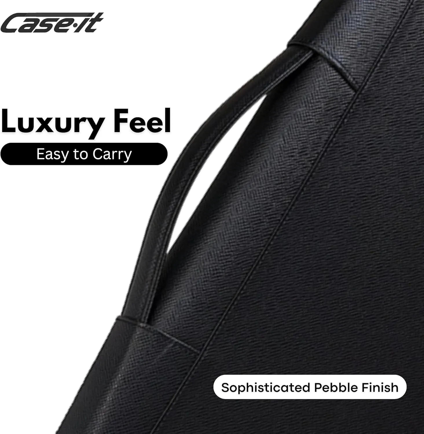 Case-it Executive Zipper Padfolio with Removable 3-Ring Binder and Letter Size Writing Pad, Pebbled Faux Leather Black (PAD-40)