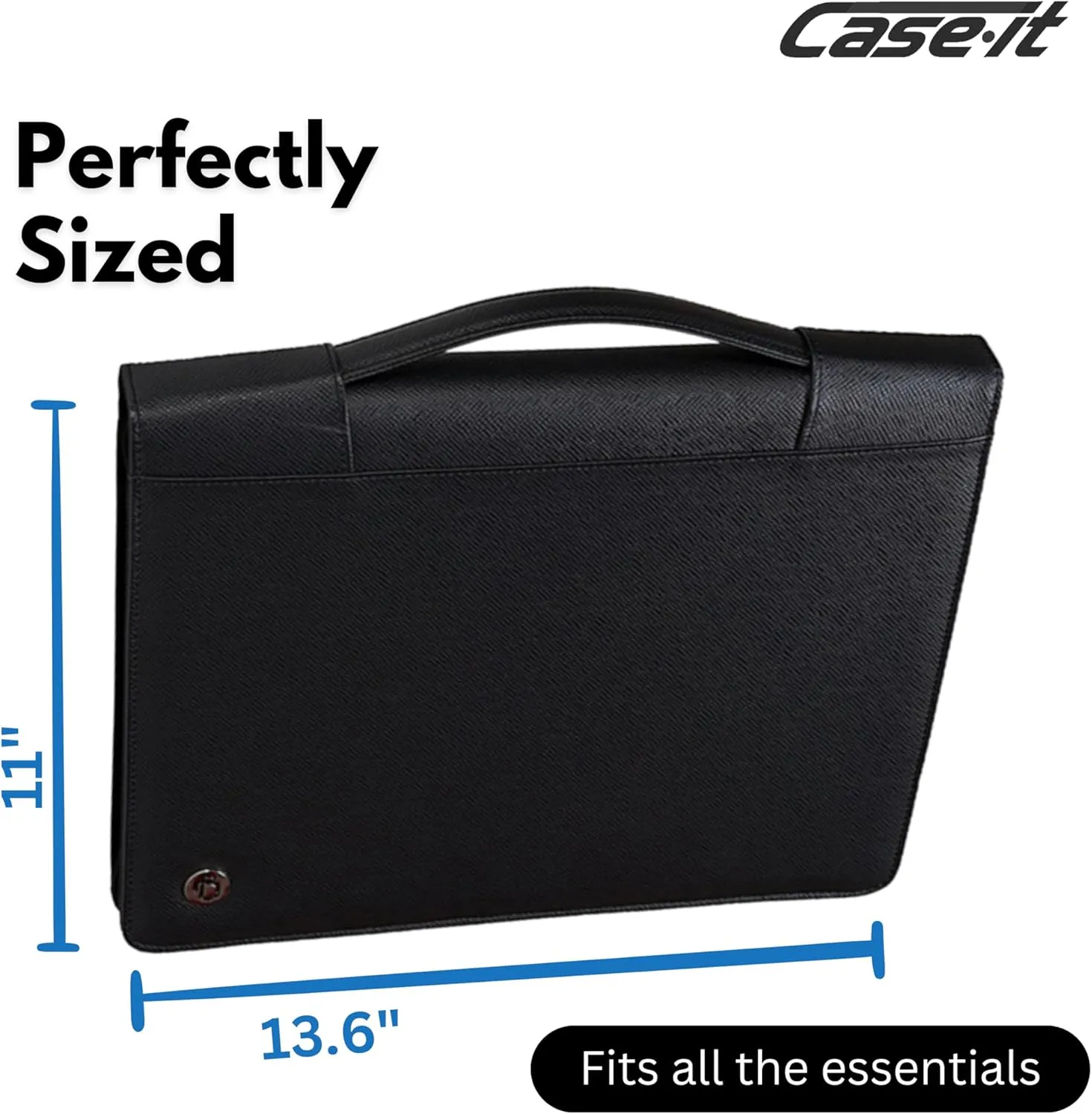 Case-it Executive Zipper Padfolio with Removable 3-Ring Binder and Letter Size Writing Pad, Pebbled Faux Leather Black (PAD-40)