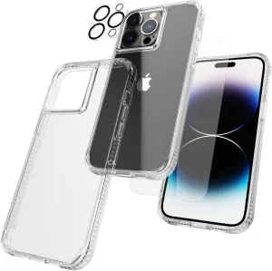 Case-Mate [3 in 1 Protection Pack - iPhone 14 Pro Max Case (Tough Clear), Tempered Glass & Lens Protector- 15ft Drop Protection, Wireless Charging Compatible - Anti Yellowing, Shockproof Anti Scratch