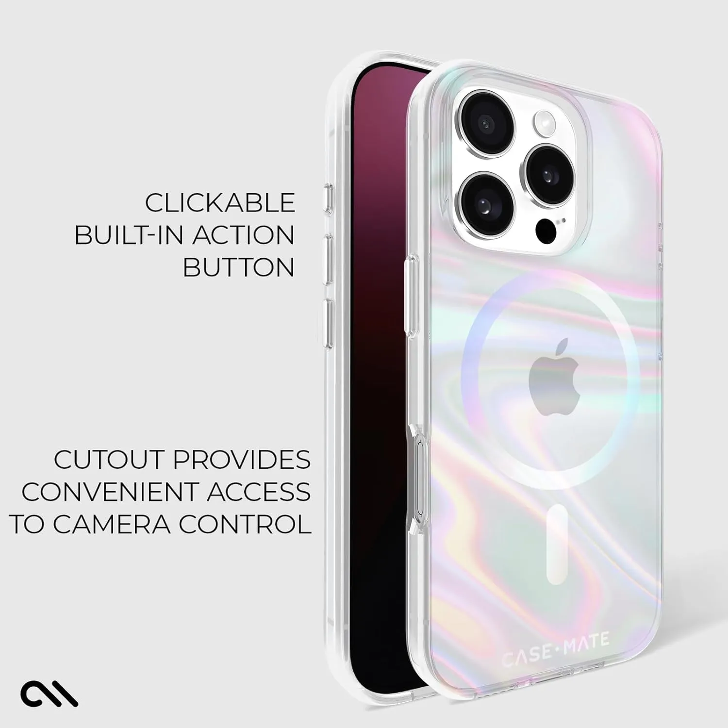 Case-Mate iPhone 16 Pro Case [Compatible with MagSafe] - Stylish Iridescent Phone Case with 12ft Drop Protection - Premium Magnetic Cover for iPhone 16 Pro - Soap Bubble