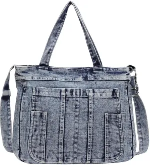 Casual New Jean Tote Bag for Women, Retro Denim Crossbody Shoulder Hobo Bag with Zipper