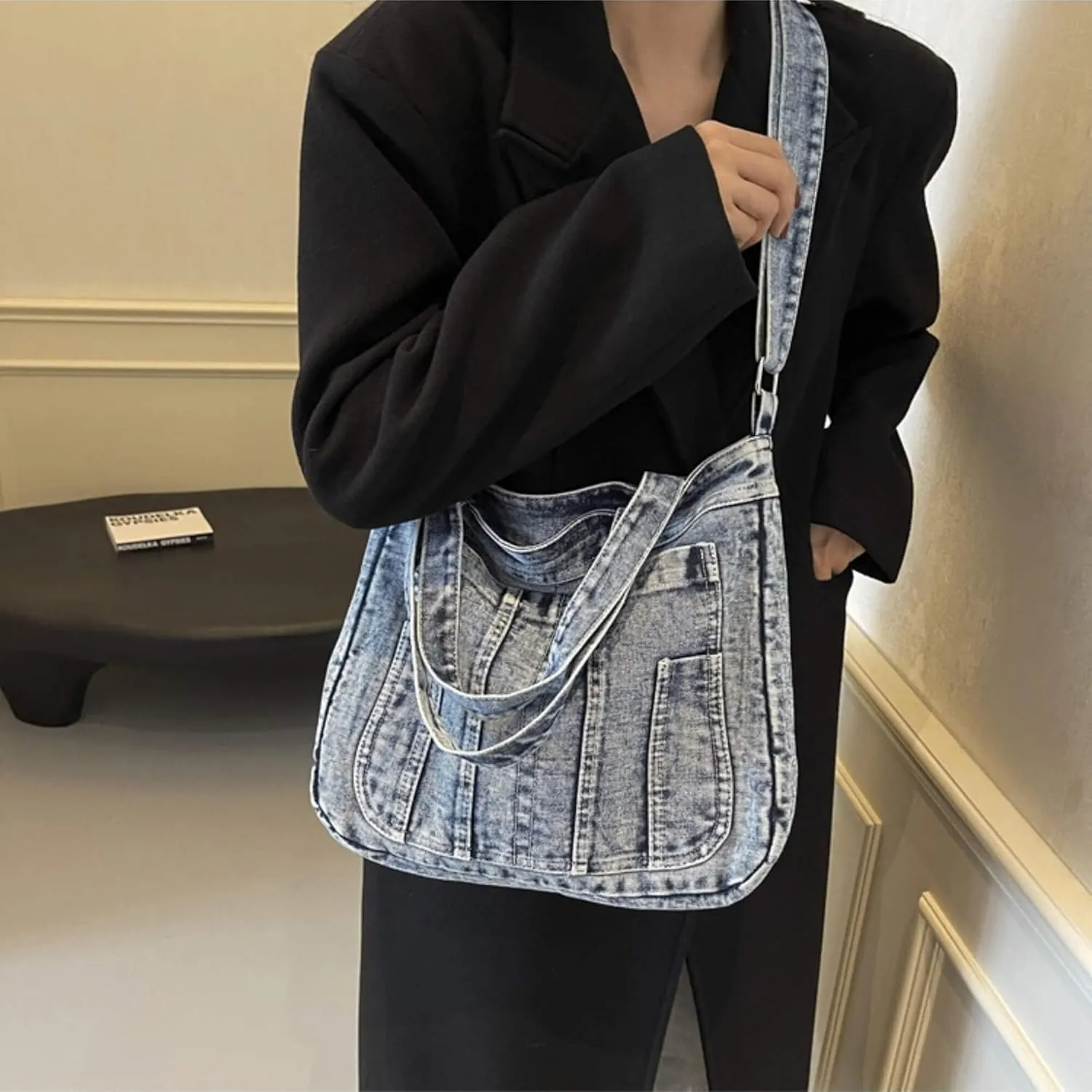 Casual New Jean Tote Bag for Women, Retro Denim Crossbody Shoulder Hobo Bag with Zipper