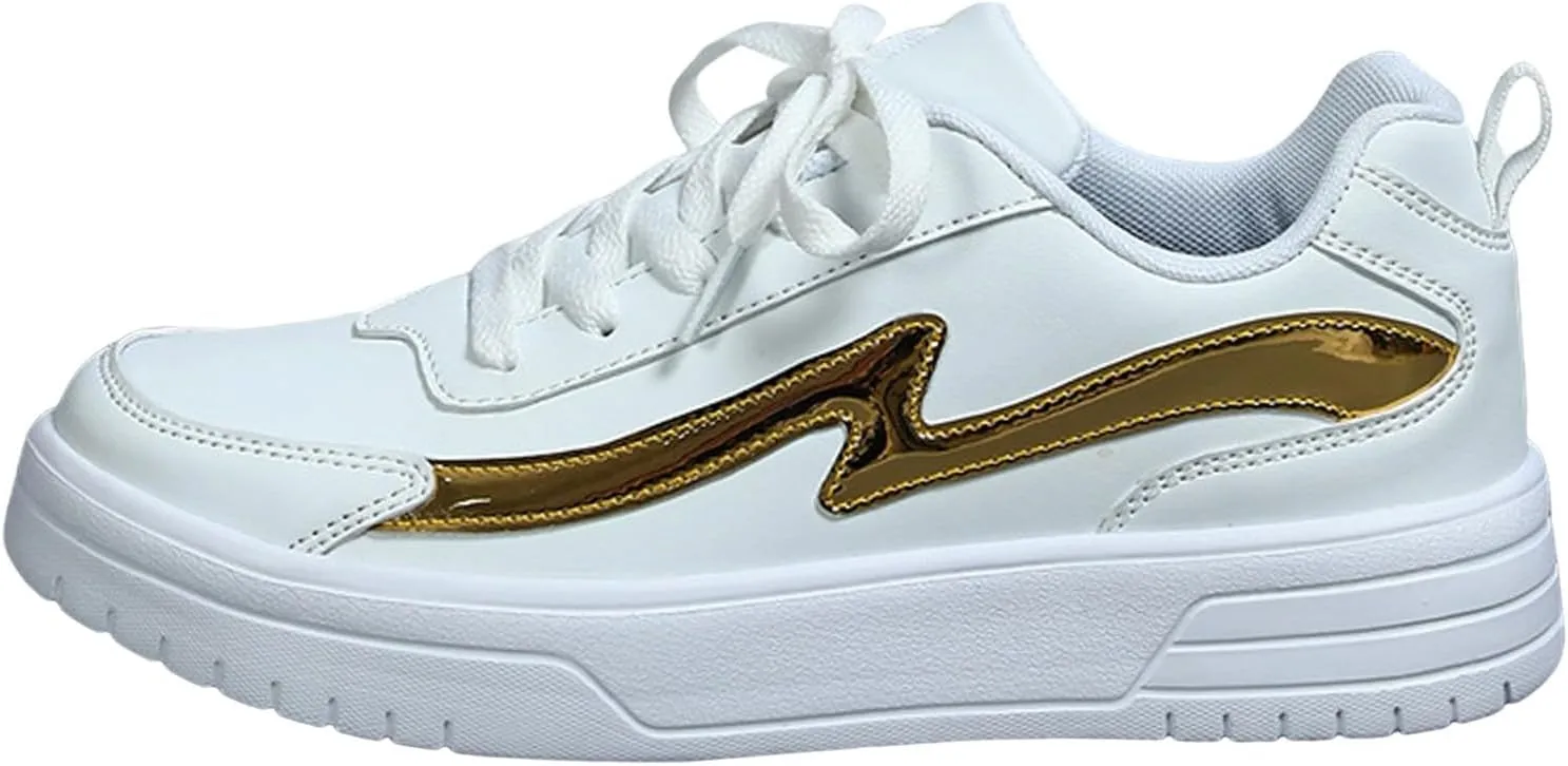 Casual Thick Soled Sneakers New Glossy Fashion Women's Shoes Low Top Lace Up Flat Shoes Couples' Woman's Sandals Size 9