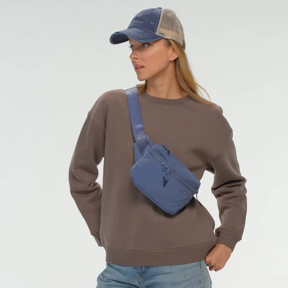 C.C Zipper Fanny Pack For Women Unisex - Daily Waist Crossbody Belt bag With Adjustable Strap (Denim)