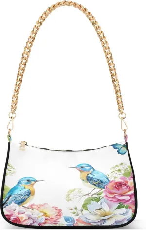 CEBUGI Crossbody Bags for Women Shoulder Purse Bird Rose Handbags Stylish Clutch Purse with Chain Strap