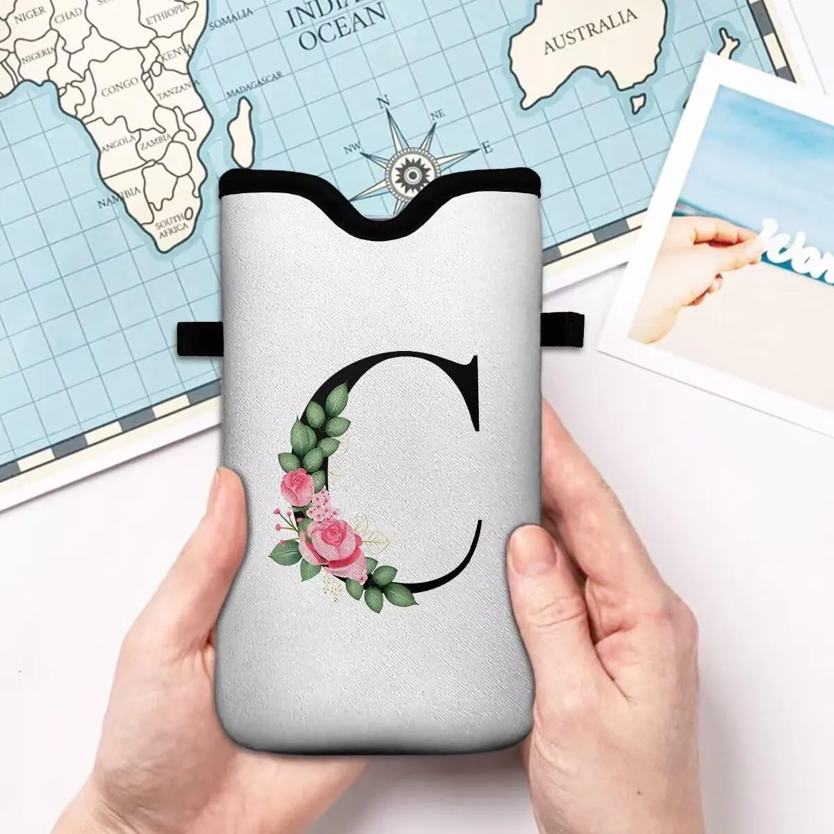 Cell Phone Sleeves Bag Case Crossbody Neoprene Holder Lanyard Phone Pouch for Women Men 7.5 X 4.5 Inches - Letter_C