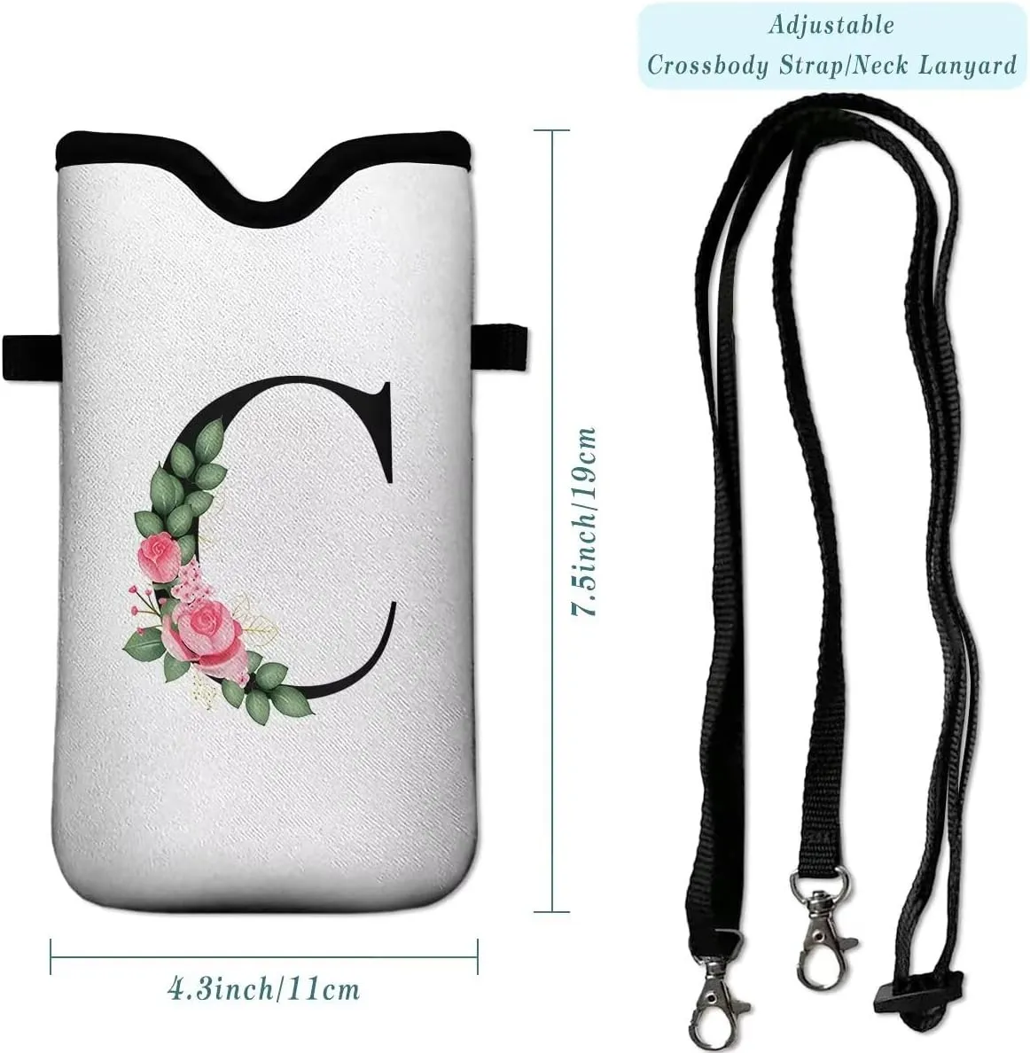 Cell Phone Sleeves Bag Case Crossbody Neoprene Holder Lanyard Phone Pouch for Women Men 7.5 X 4.5 Inches - Letter_C